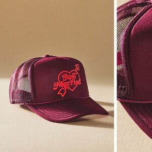 Ascot + Hart Maroon "Just Married" Trucker Hat